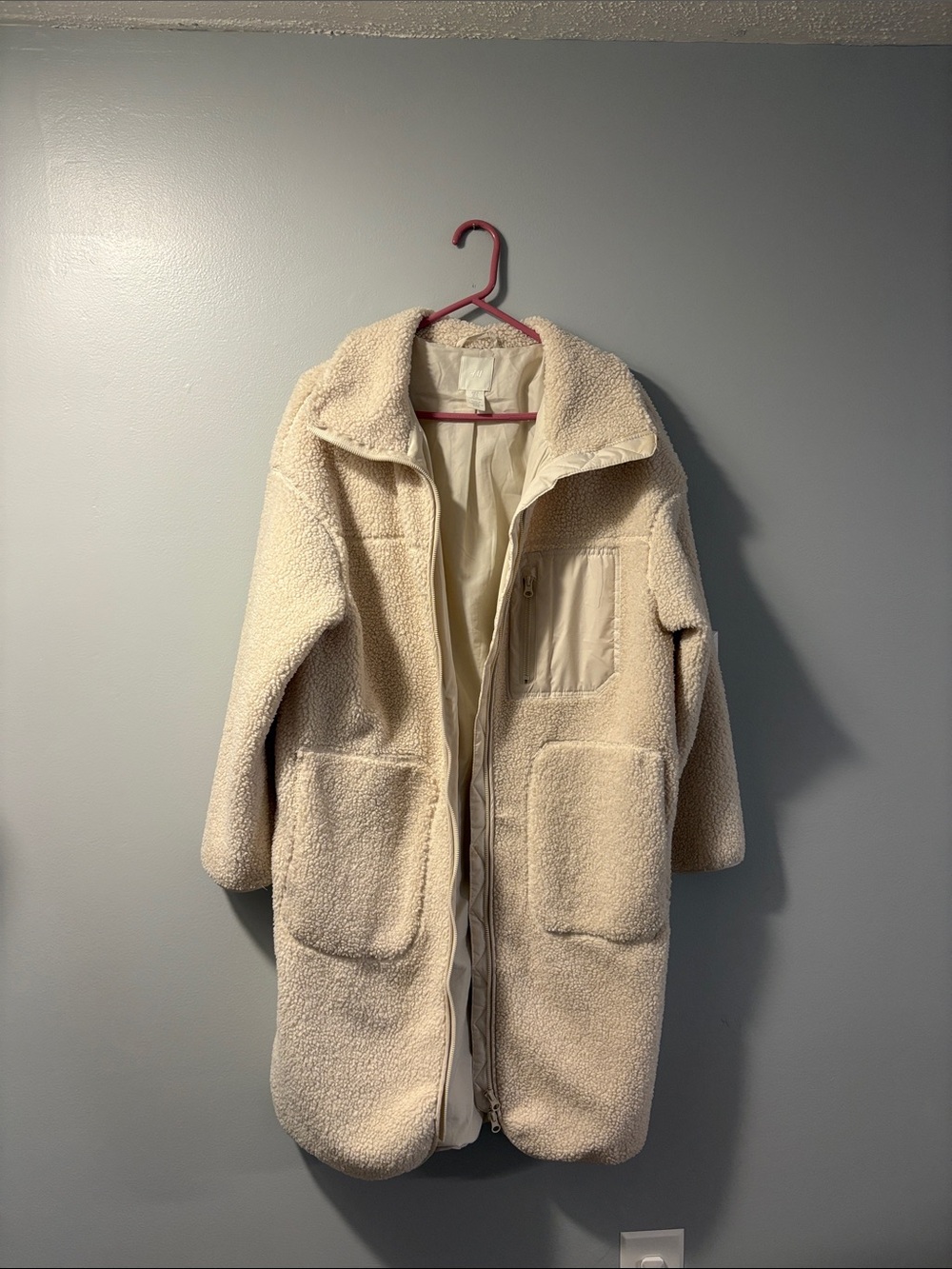 H&M Cream Teddy Sherpa Long Coat